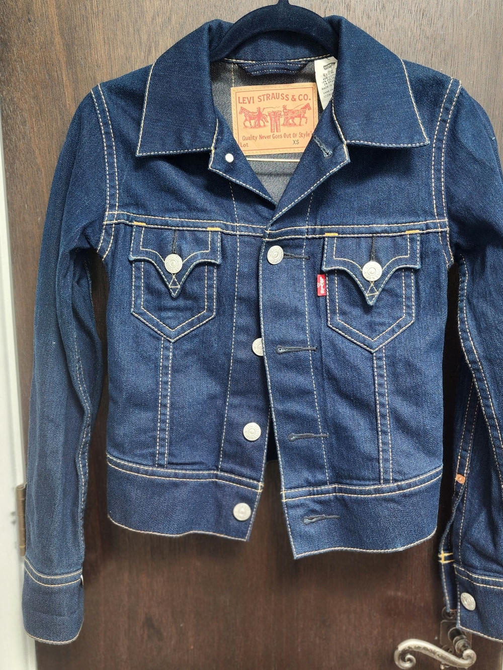 VTG 2002 Levi's Type 1 Iconic Trucker Jacket XS Indigo Stretch Denim RARE